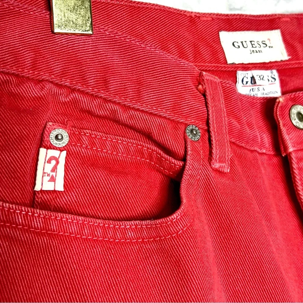 Guess 90s Red High Rise Canvas Jeans Made In USA Women’s 32 - Picture 6 of 13